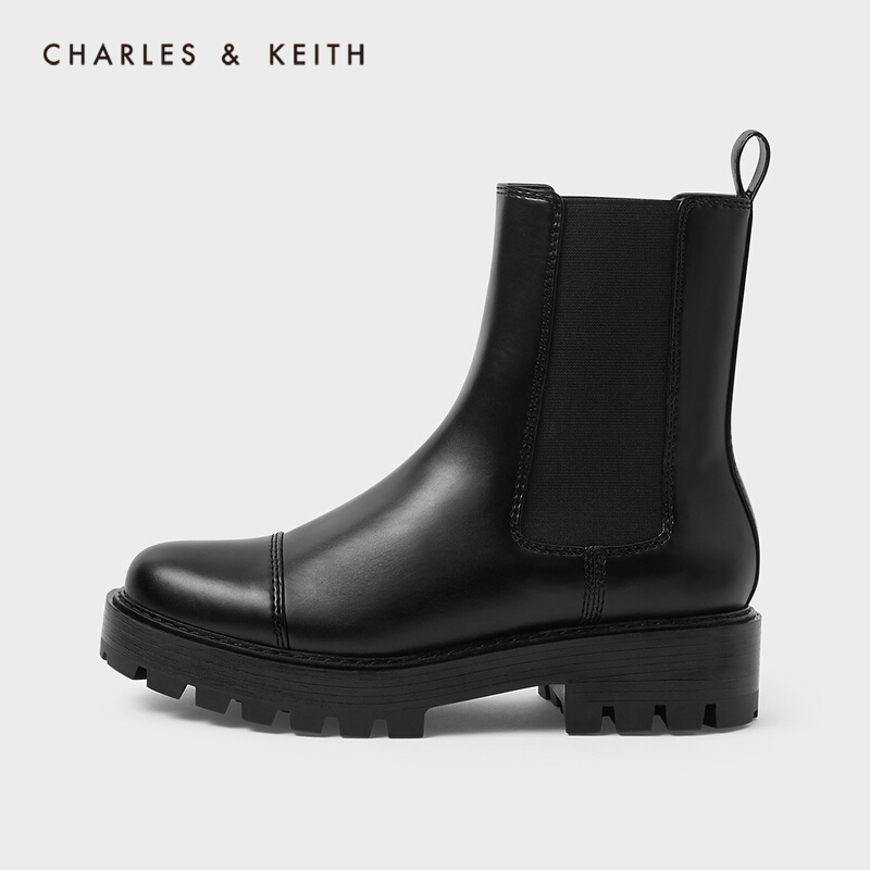 CHARLES＆KEITH2021春季CK1-90580135女士厚底短筒切尔西靴Black黑色36 