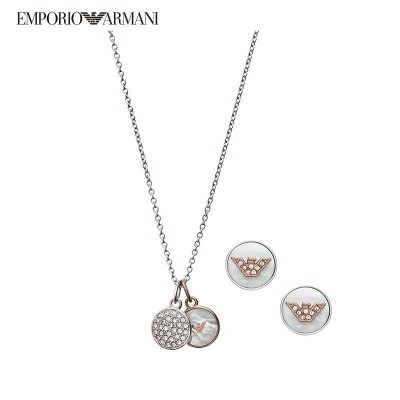 阿玛尼（Emporio Armani）女士心形贝母项链耳饰套装女士耳饰银项链女士