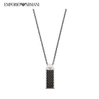 阿玛尼(Emporio Armani)项链时尚黑色轻奢男士吊坠钢质项链吊坠送