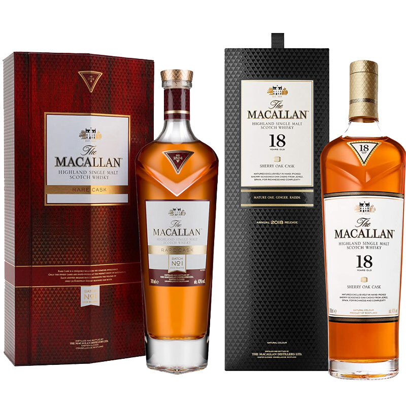 麦卡伦（MACALLAN）双瓶装单一麦芽苏格兰威士忌（雪莉桶单桶18年700ml+