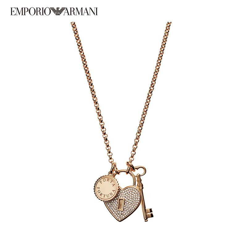 阿玛尼(Emporio Armani)项链时尚玫瑰金女士项链银质饰品送女友礼物