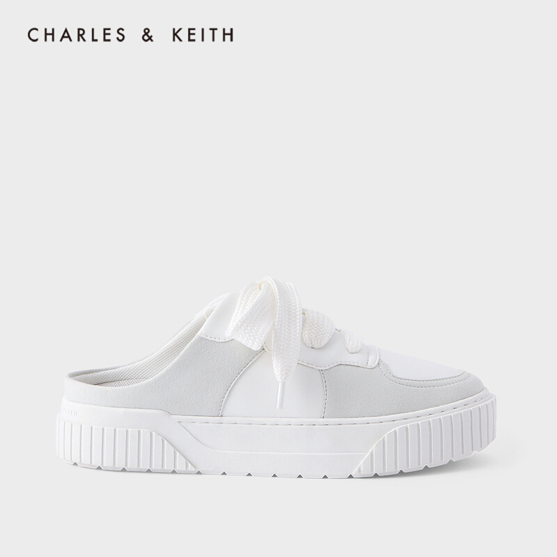 CHARLES＆KEITH2021春新品CK1-70900257女士休闲系带运动风穆勒鞋White 