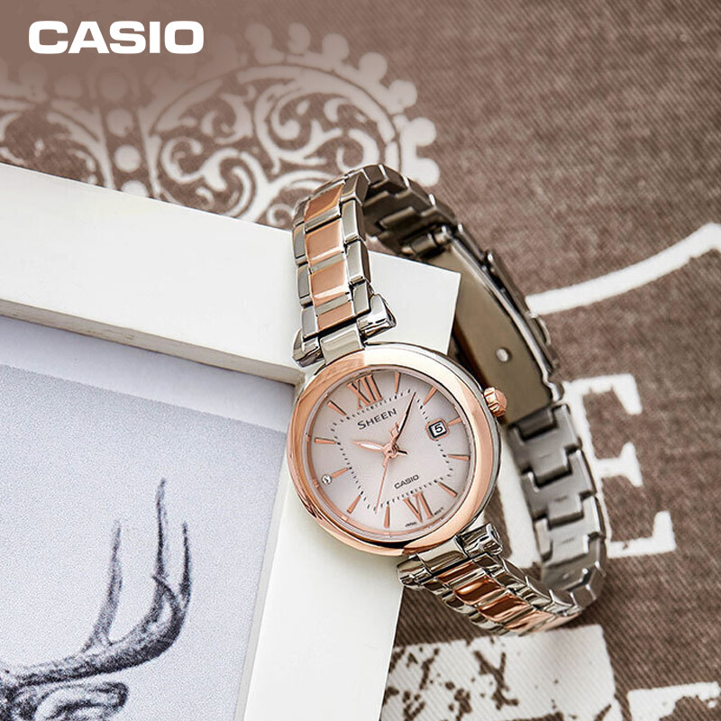 卡西欧(CASIO)手表SHEEN系列人造蓝宝石镜面太阳能动力时尚优雅女表SHS