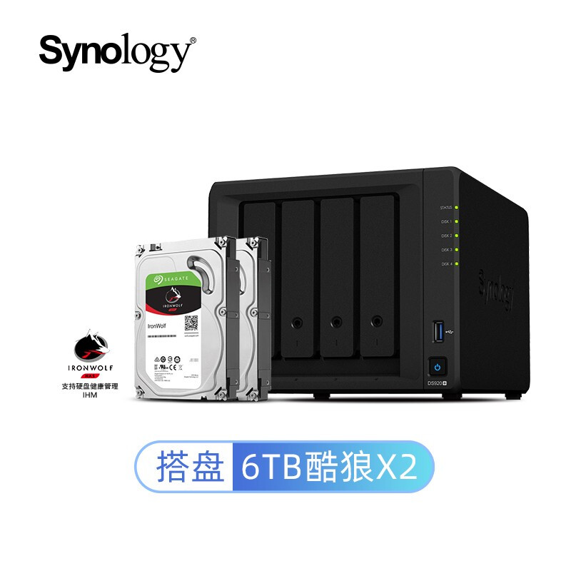 群晖（Synology）DS920+ 搭配2块希捷(Seagate) 6TB酷狼IronWolf