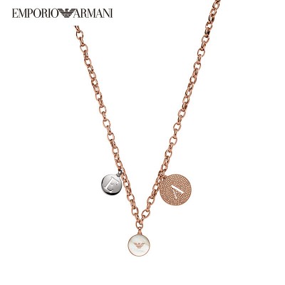 阿玛尼(Emporio Armani) 女士项链时尚轻奢圆形镶钻银色贝母钢质送女友
