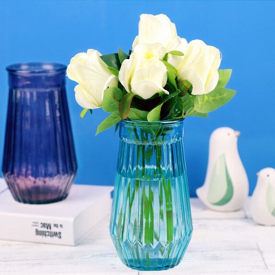 蓝色2807 简约小清新家居彩色玻璃花瓶 创意客厅透明绿萝水培插花干花
